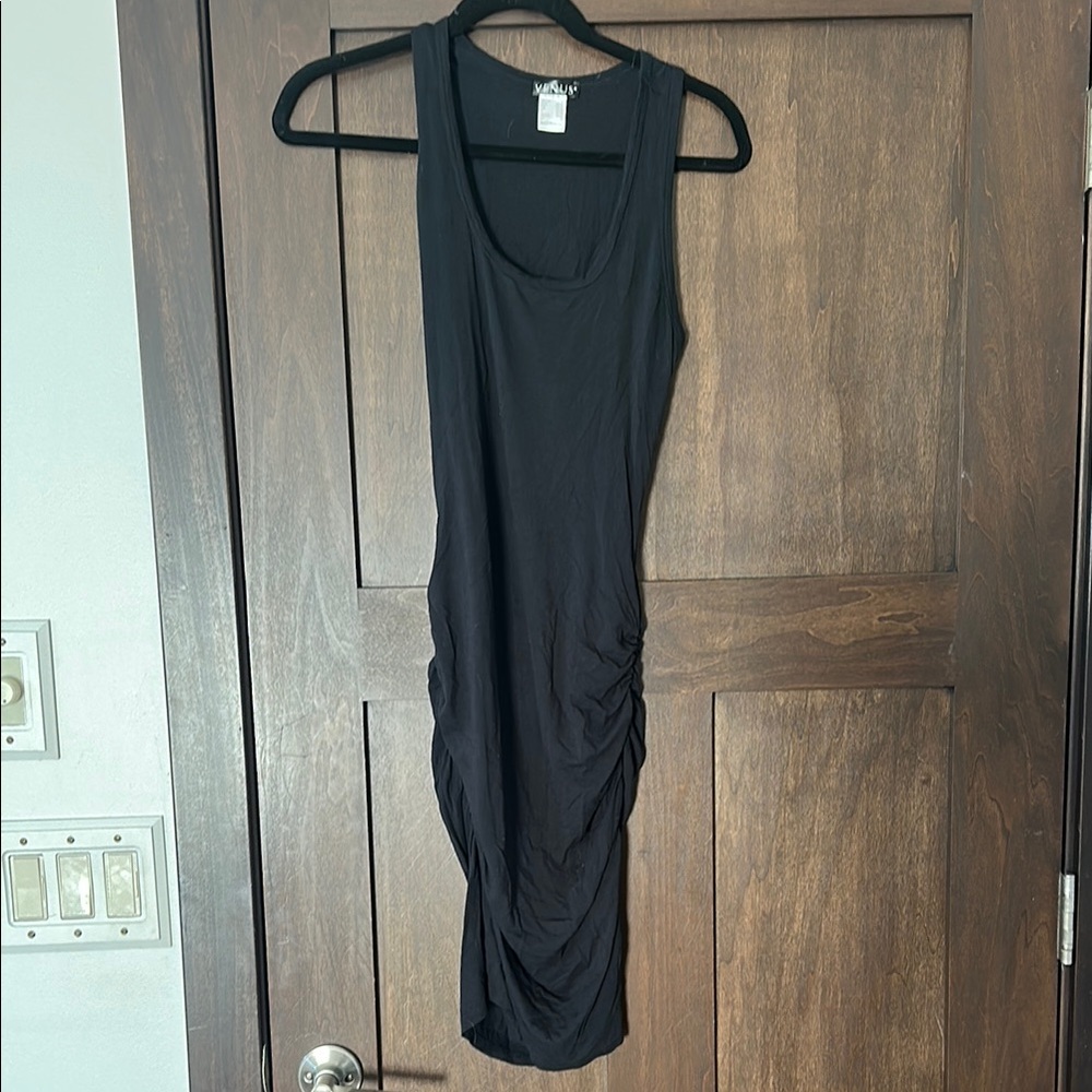 VENUS Black Ruched Bodycon Midi Dress for Night Out